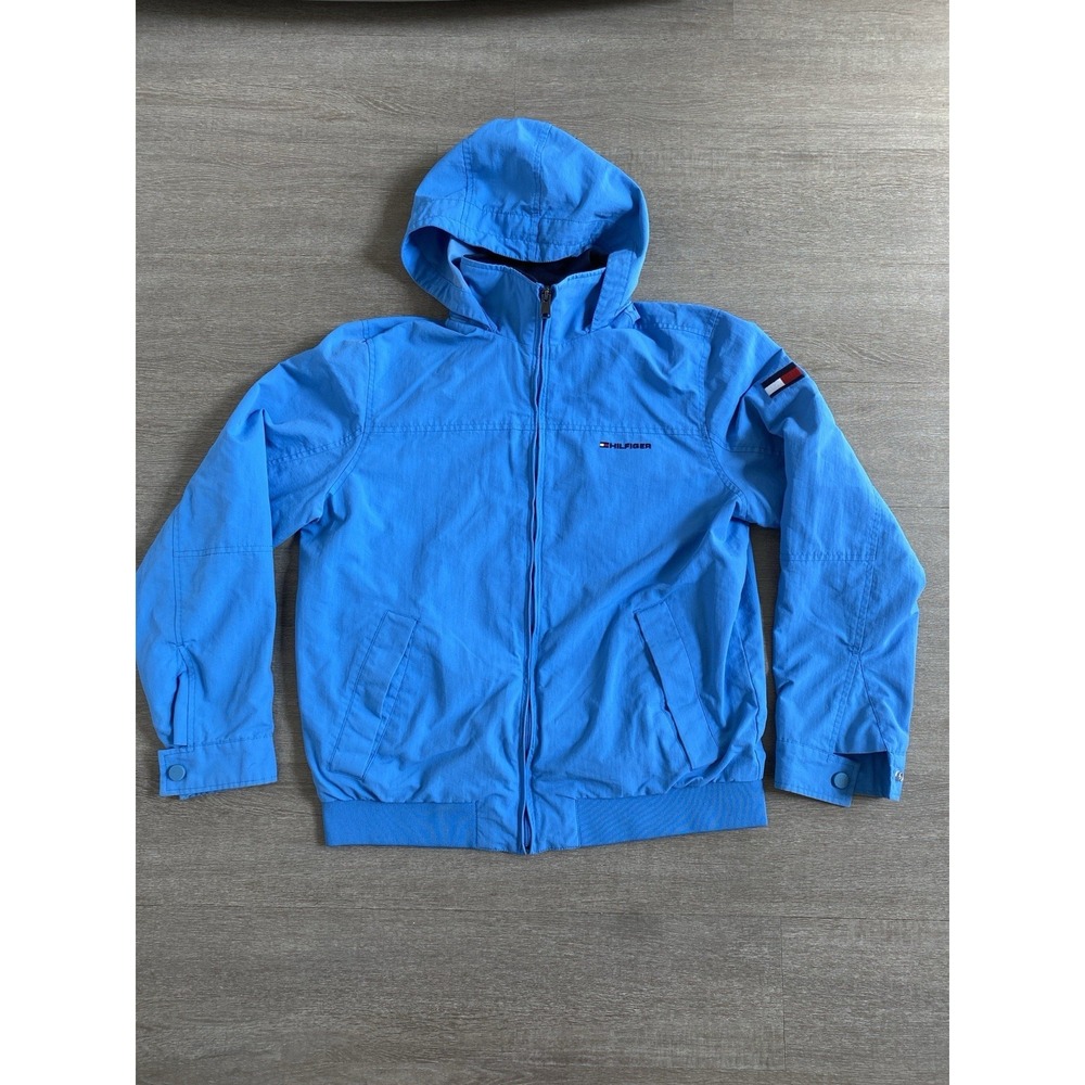 Medium Tommy Hilfiger Baby Blue Windbreaker Bomber jacket with Hood